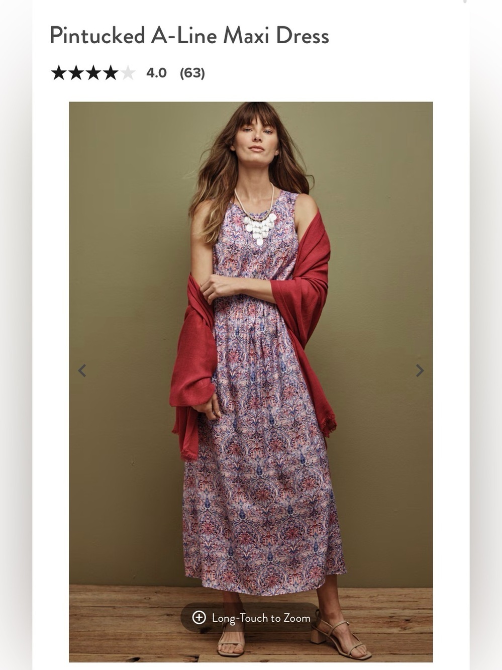 NWT $139 J.Jill Pintucked A-Line Maxi Dress Small